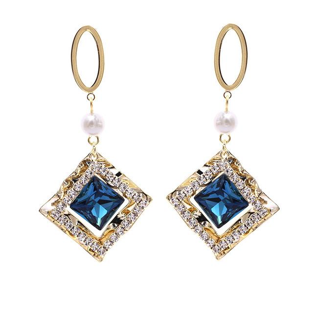 

2022 модные серьги с геометрическим темпераментом для женщин, дизайнерские серьги-кулоны с кристаллами и синим жемчугом, роскошные серьги-подвески с жемчугом