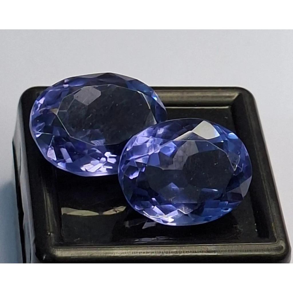 Oval Cut Natural Blue Iolite 19-21 Ct Pair Beautiful Certified Loose Gemstone