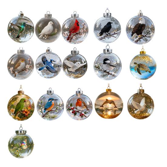 Nature's Birds Crystal Bird Christmas Ball Glass Ornament Clear Plastic Ornament Xmas Tree Memorial