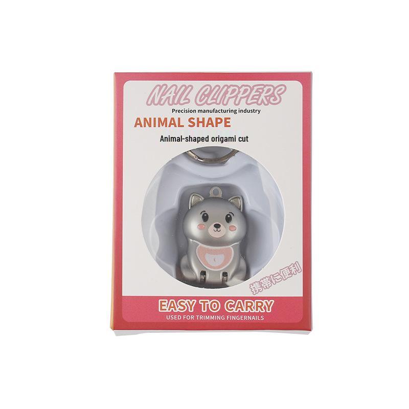 Mini Foldable Nail Clipper with Keychain - Portable Flip-Top Kitten Design