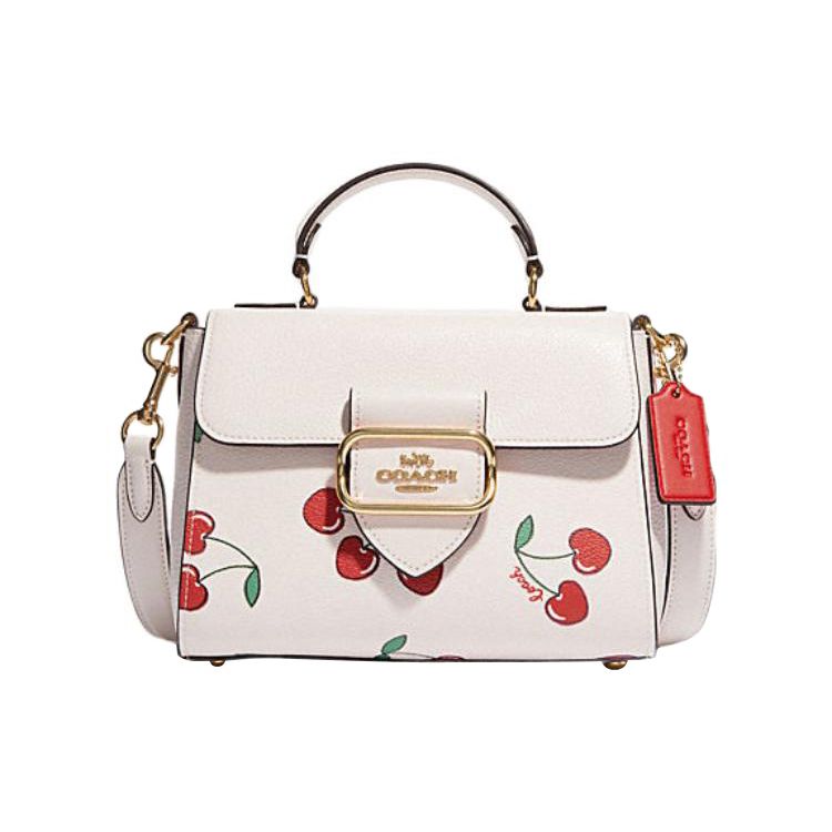 Coach Morgan 21 Snap Flap Closure Heart Cherry Print Faux Leather With Cowhide Leather Shoulder Crossbody Tote Bag Small Women Handbags CF419-IMCAH
