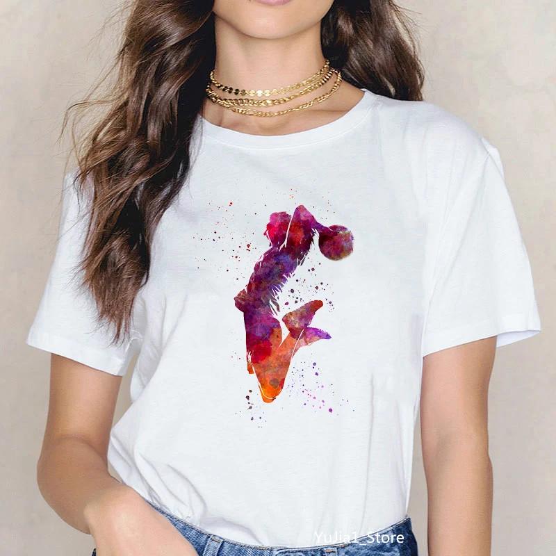 Summer 2024 Watercolor Basketball Girl Art Print Tee Shirt Femme 90s Sports Camisatas Mujer Tees Harajuku Kawaii Tops Tshirts