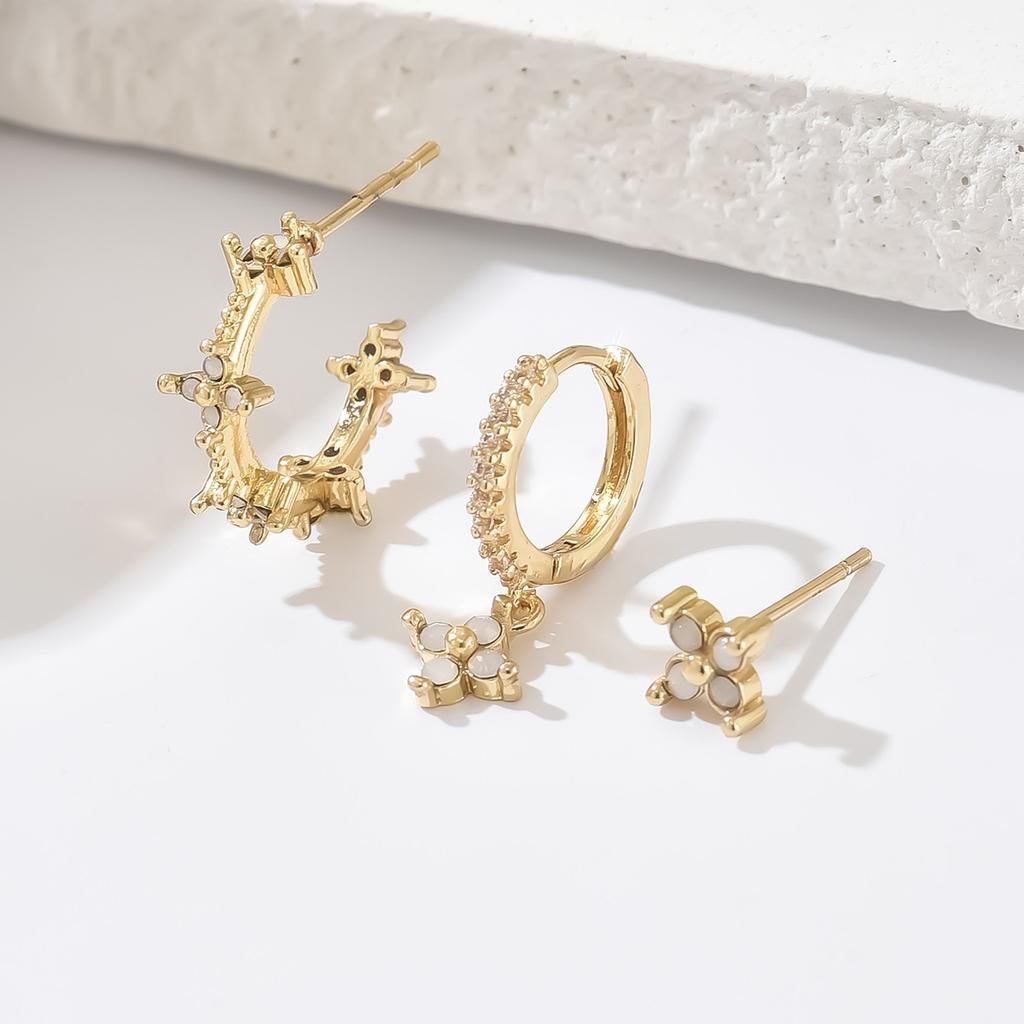 European and American Hot-selling Women's Jewelry Geometric Design Inlaid Zircon Stud Earrings Versatile Earrings Set