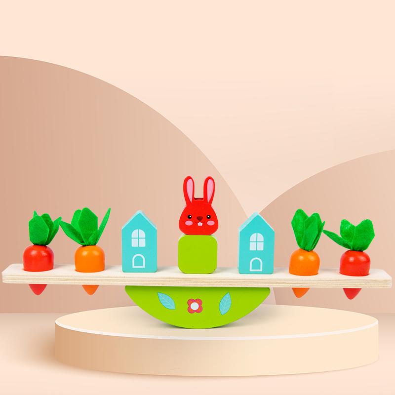 Montessori Sensory Toys Stacking Toys for Baby Rabbit Animal Balance Wooden Building Blocks Early Childhood Education Game Gift