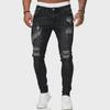 Men's Ripped Skinny Badge-Style Denim Jeans with Zipper Holes