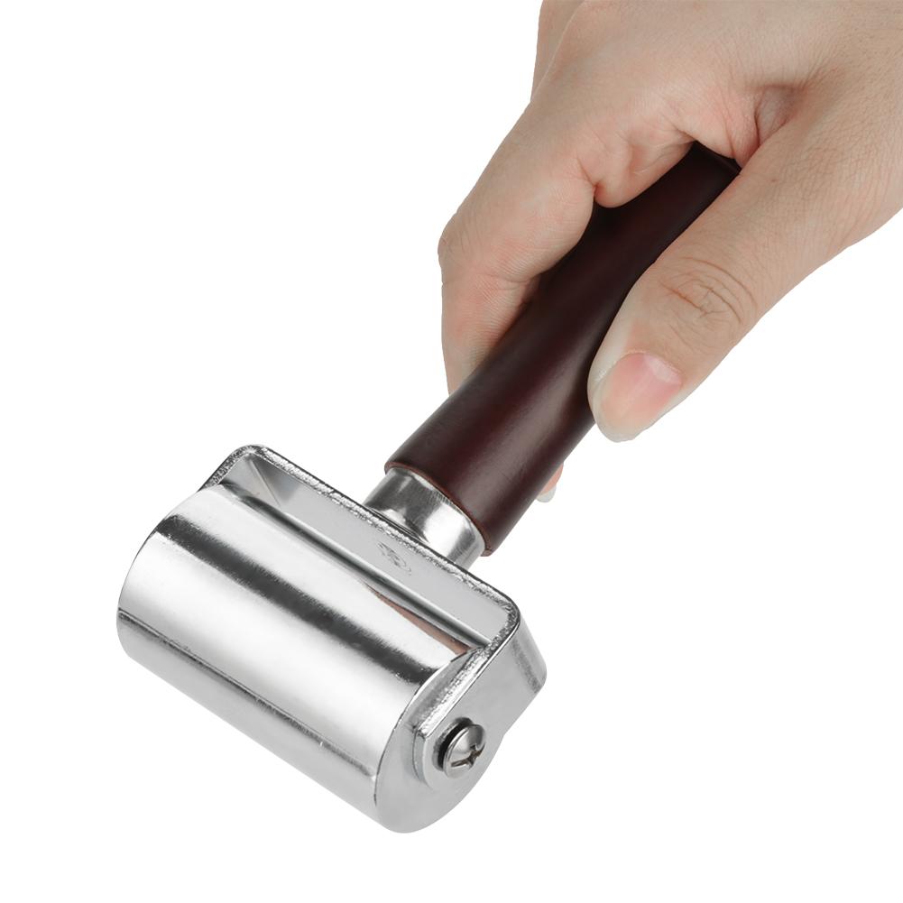 Glued Layer Rolling Tool, 60mm High Carbon Steel Lther Roller with Electroplated  , Rl Wood Handle for Crafting