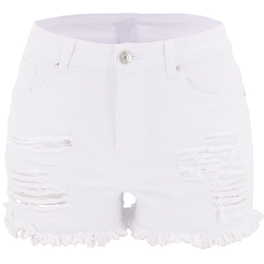 Women s High Rise Ripped Denim Shorts Straight Fit Frayed Hem Jean Shorts High Stretch Distressed Short Pants For Summer Streetwear S