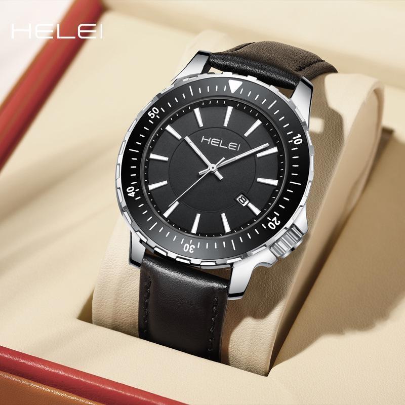 HELEI Mode Sport Quarz Uhr Datum Magnetisches Silikon Leuchtarmband Herren Leder Armbanduhr