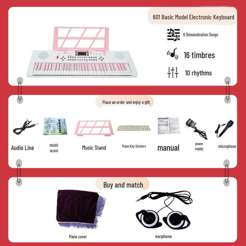 Beginner 61-Key Electronic Keyboard Piano for Home Use and Students