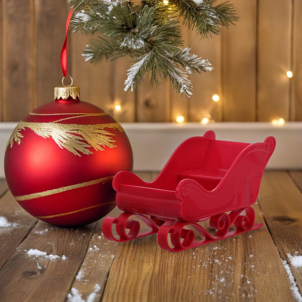 2Pcs Santa Sleigh Candy Bowl Plastic Christmas Desk Decoration Mini Sleigh Tabletop Holiday Mantel Decor Christmas Present Box