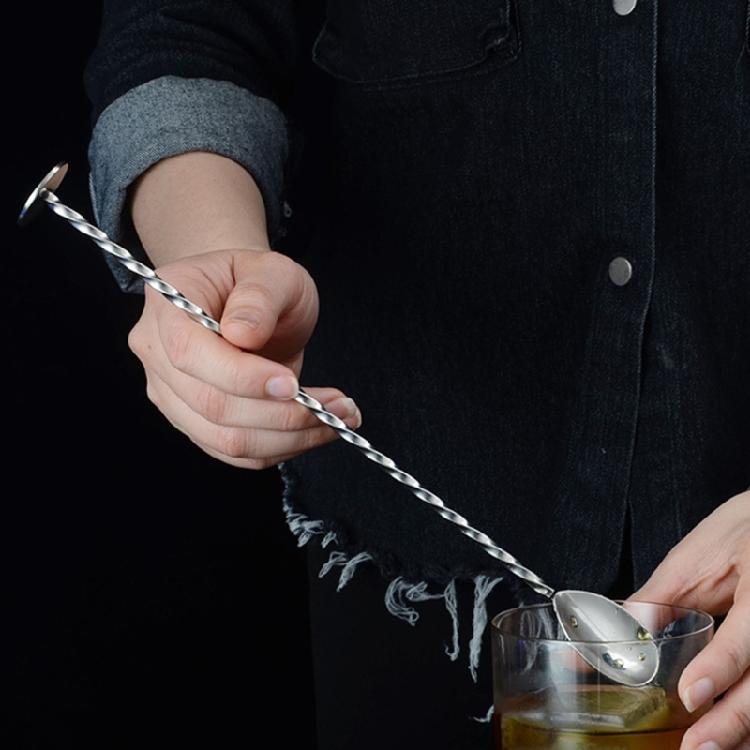 Durable 304 Stainless Steel Cocktails Spoon Double Ended Mixing Tool Polished Finish For Professional And Home Bartending