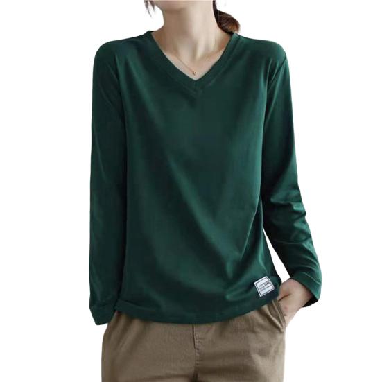 V Neck Long Sleeves Women Top Women Solid Color Bottoming Top T-shirt Streetwear