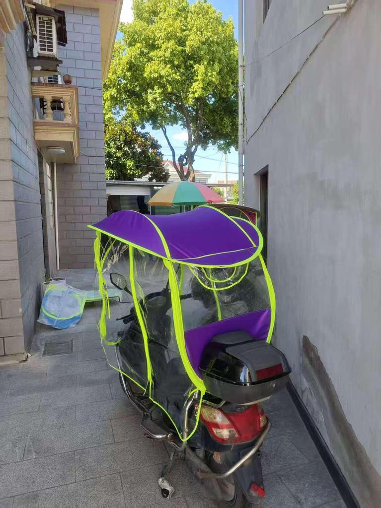 Electric Vehicle Canopy with Full Side Curtains and Sun/Rain Protection for Tricycles and Motorcycles