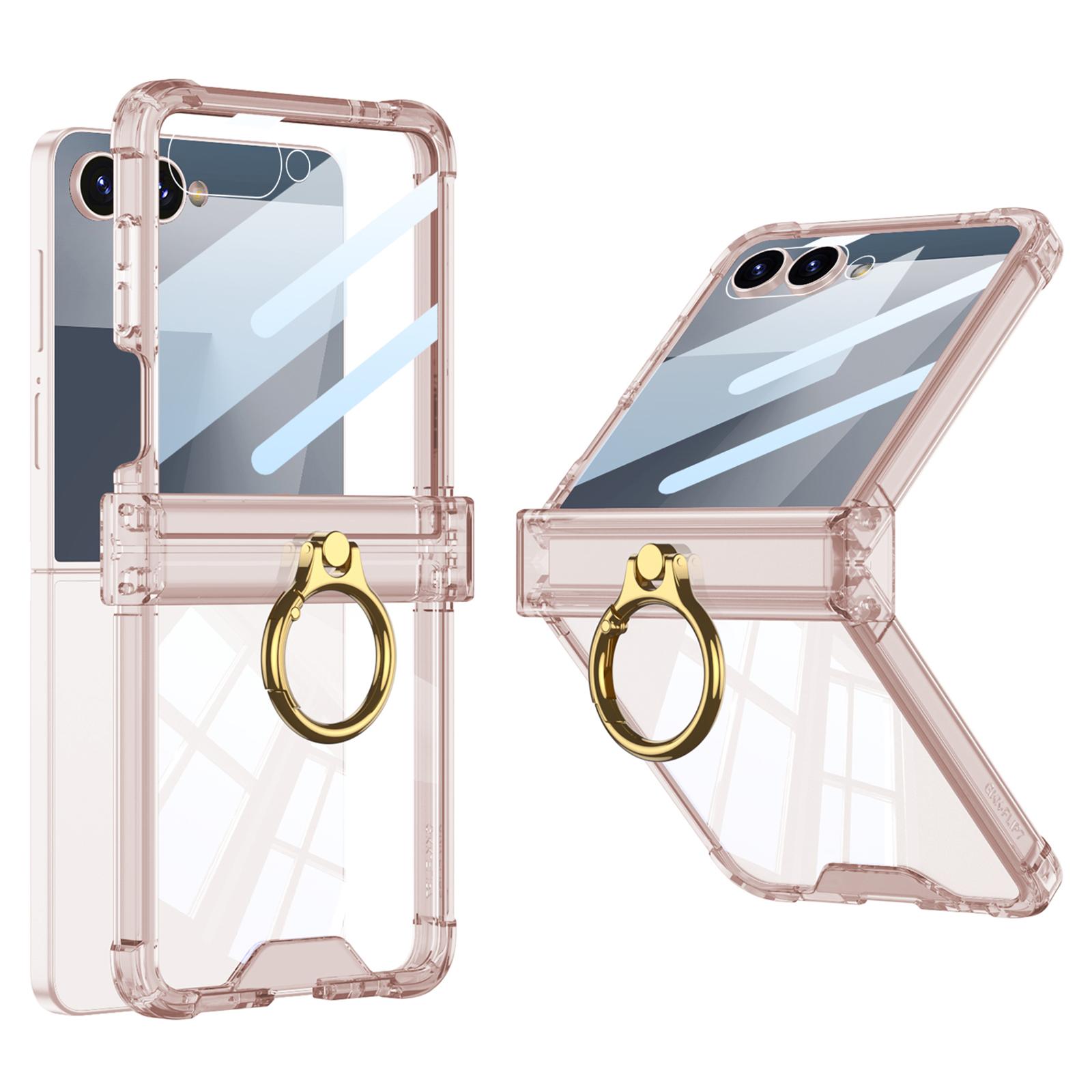 

GKK Чехол для Samsung Galaxy Z Flip7 5G Защита шарнира подушкой безопасности Кольцо-держатель Противоударный чехол для телефона с задней пленкой Light Pink