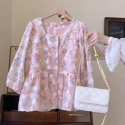 Sweet and Lovely Floral Print V-neck Cardigan with Seven-Point Sleeves - Fairy Top for Women