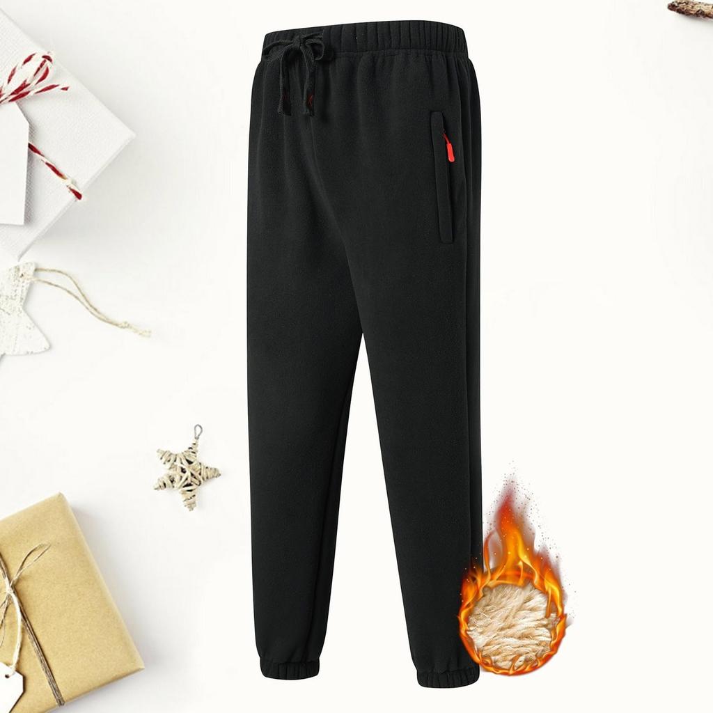 Men's Winter Fleece Casual Pants Plus Velvet Thickened Lambswool Drawstring Sweatpants With Pockets