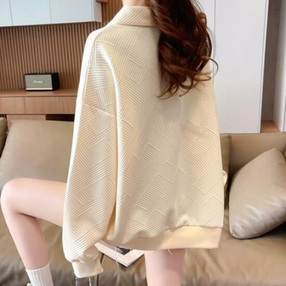 Navava Casual Ribbed Collar Long Sleeve Sweatshirt Nt2244