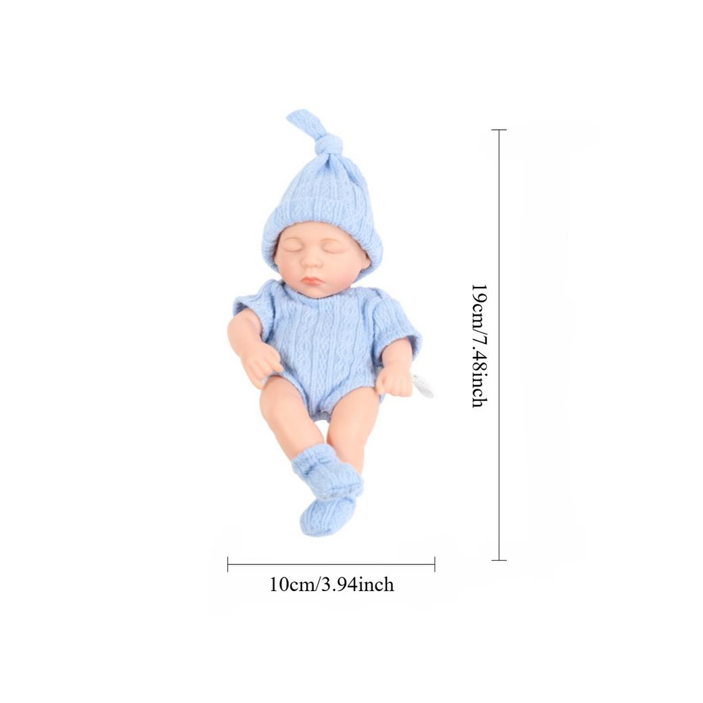 19cm Lifelike Newborn Baby Cute Sleeping Realistic Reborn Baby Doll Painted Hair Cloth Body Collectible Art Dolls Perfect for Cuddling Playtime