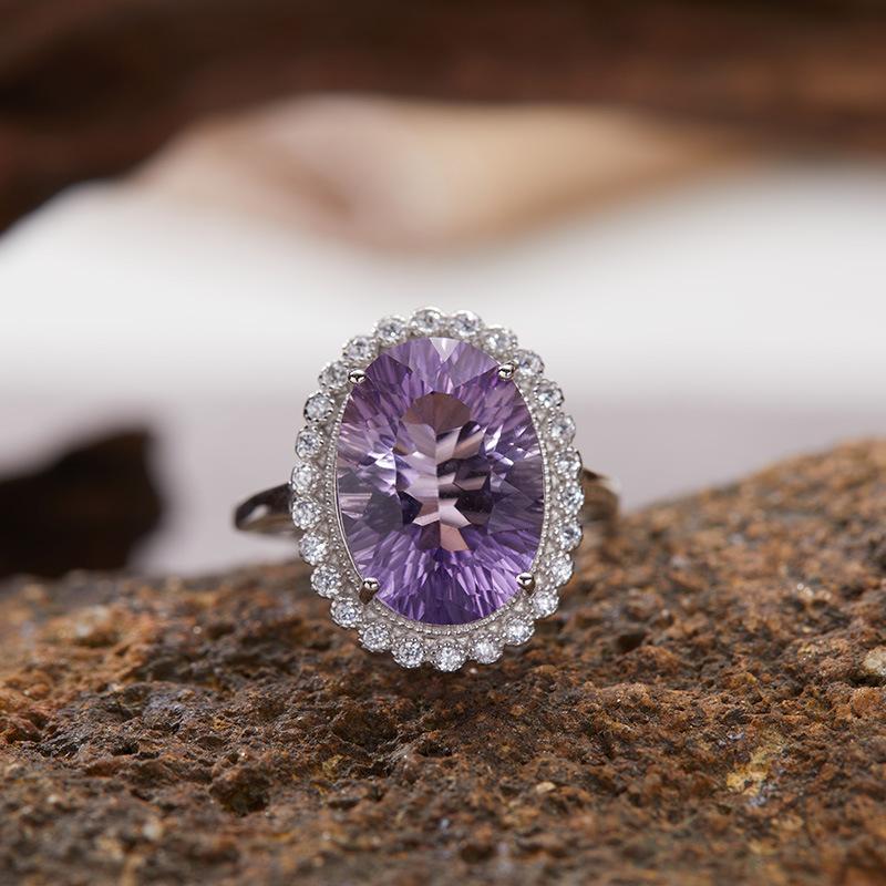 Anello del Tesoro in Argento Sterling S925 Placcato Oro 18K Colore Naturale Anello per Dito Indice di Lusso Leggero Premium Gioielli Energetici Cristallo Giallo Viola Bianco Donna