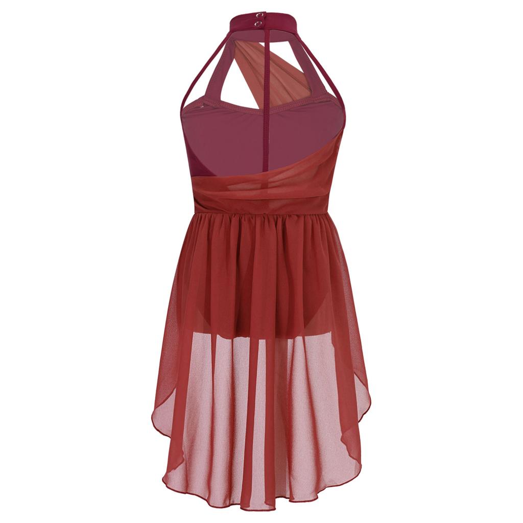 Mädchen-Ballettkleid für Kinder, gerüschtes Chiffon-Mieder, Tanz-Trikotkleid, lyrisches Tanzkostüm, zeitgenössische Tanzbekleidung