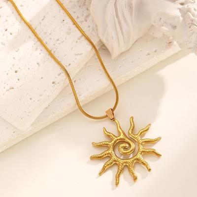 Collier pendentif Soleil Spirale Plaqué Or 18 Carats - Élégant pour Femmes, Inaltérable, Simple Choker Creux