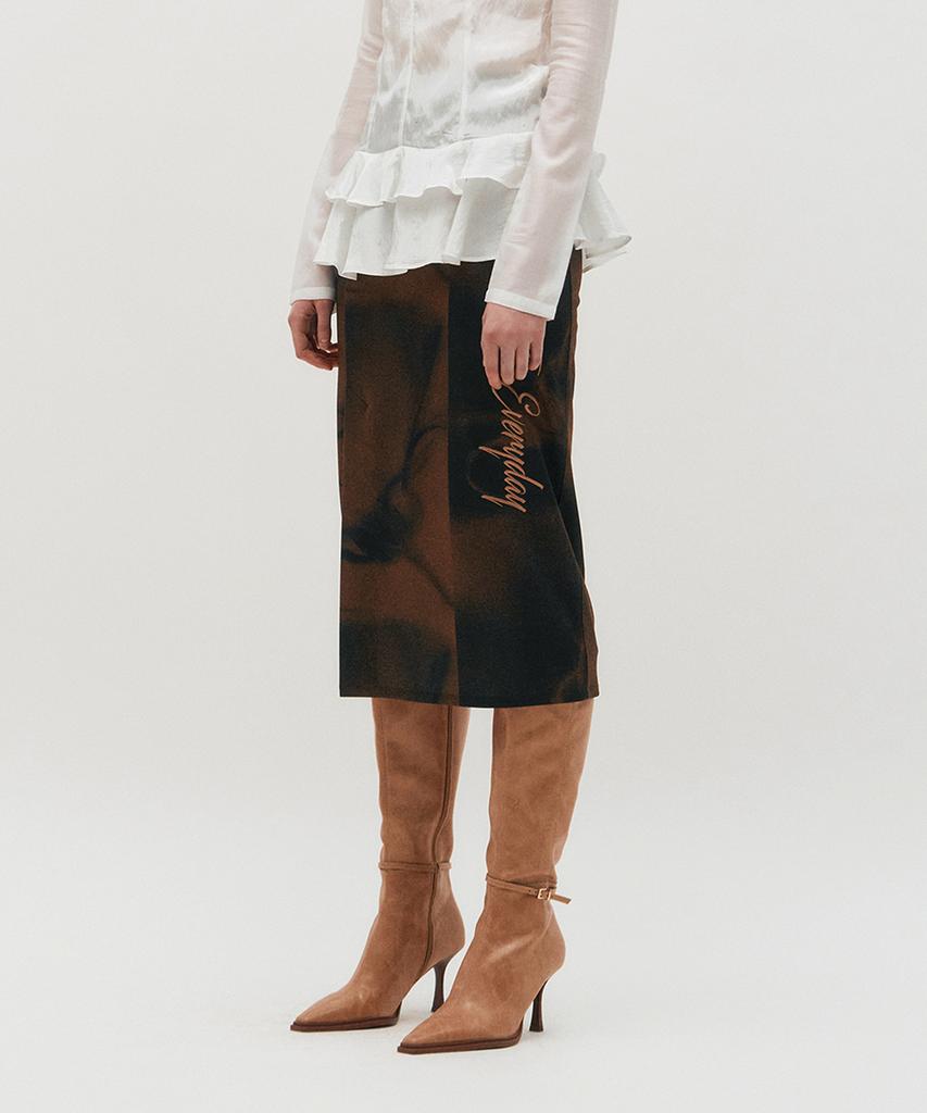 Kimjisu Embroidered Graphic Jersey Skirt _ Brown