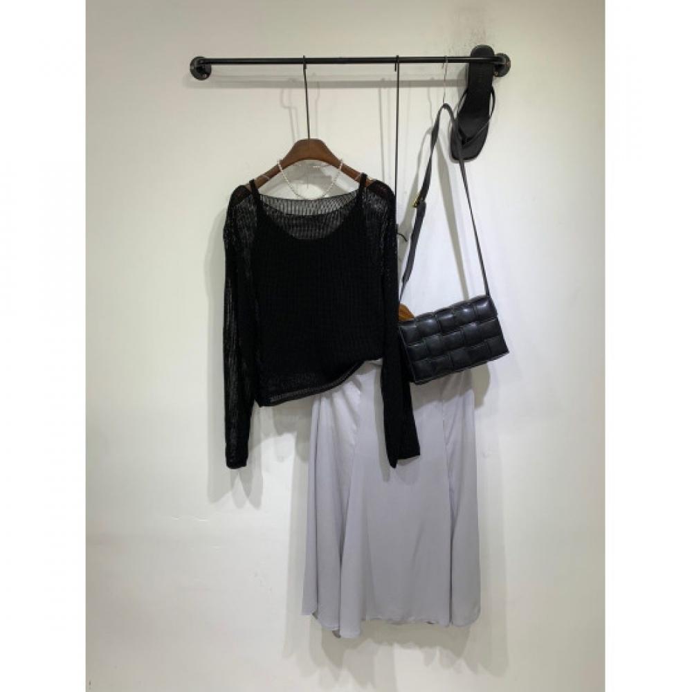 C S In The Room  Free  Wide neCk meSh Long Sleeve Knit StrIng Top Set 4ColorS