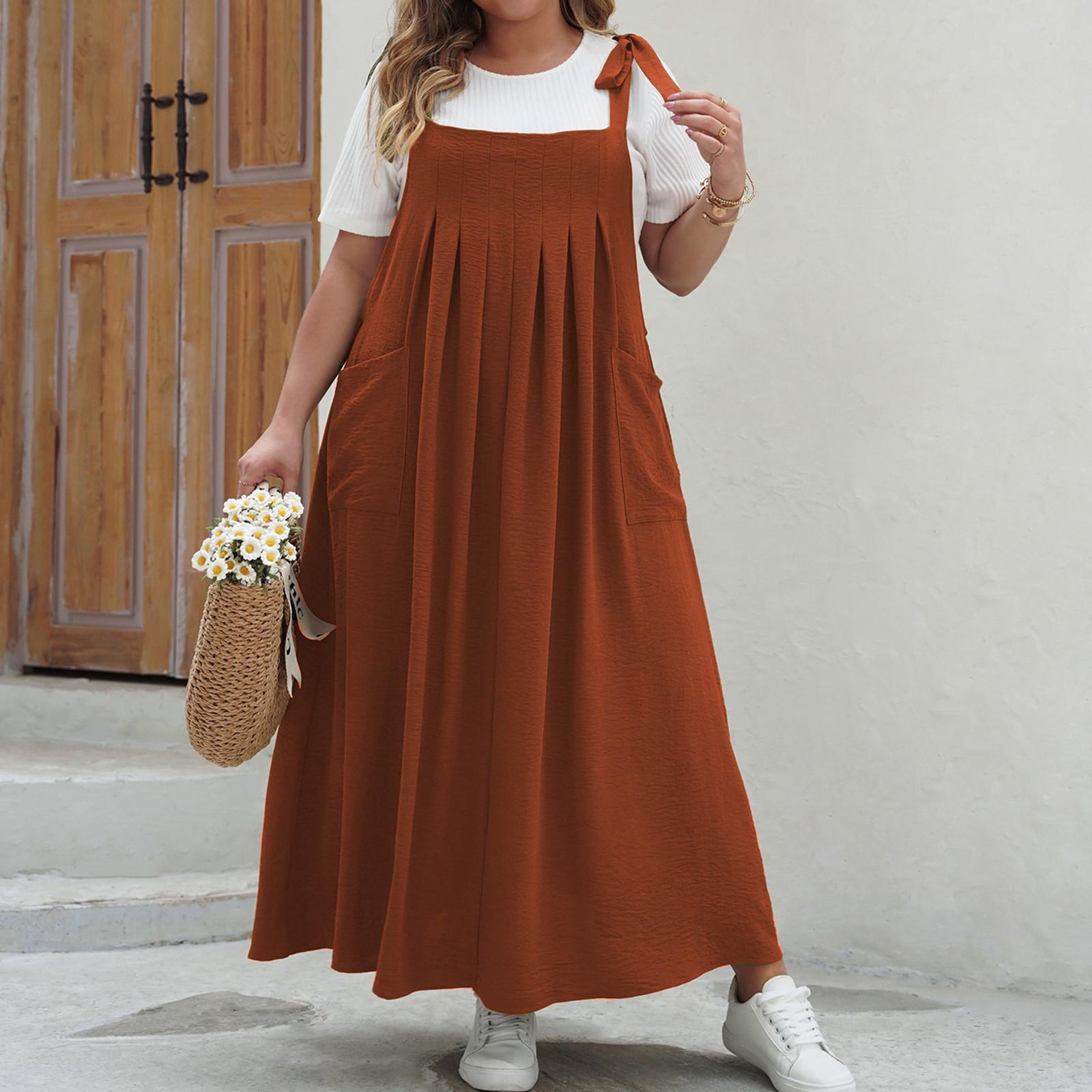 

Женские модные повседневные свободные однотонные платья без рукавов большого размера XXXXL коричневый