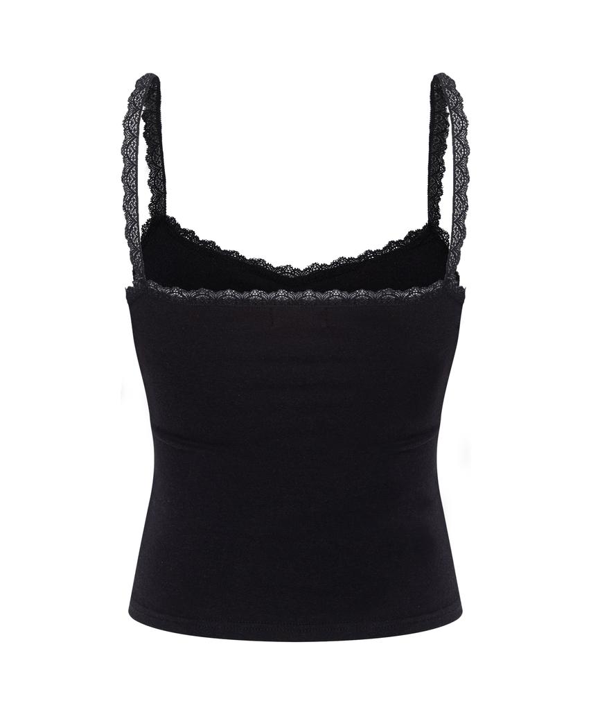 Peullijeunopallou Meli Lace Shirring Sleeveless Top (Black)