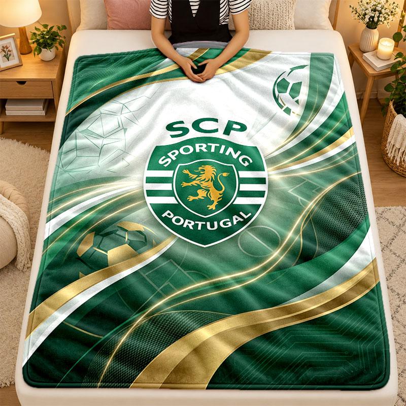 Flannel BlanketSporting CP FC Warm Soft Throw Blanket for Indoor Sofa Bed Living Room Use
