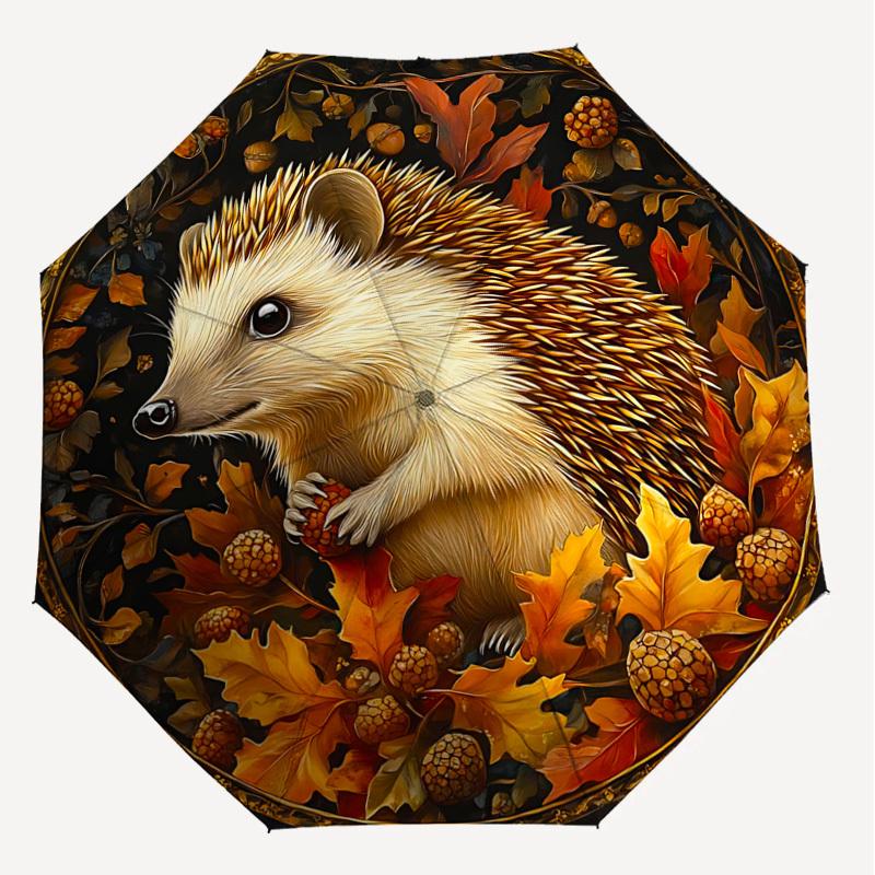 1PC Hedgehog, AutumnAutomatic Open/Close Umbrella with Windproof, 8-Rib Sturdy Canopy, Durable Ribs, Fashionable Design, Outdoor Accessory, Fun Prin,