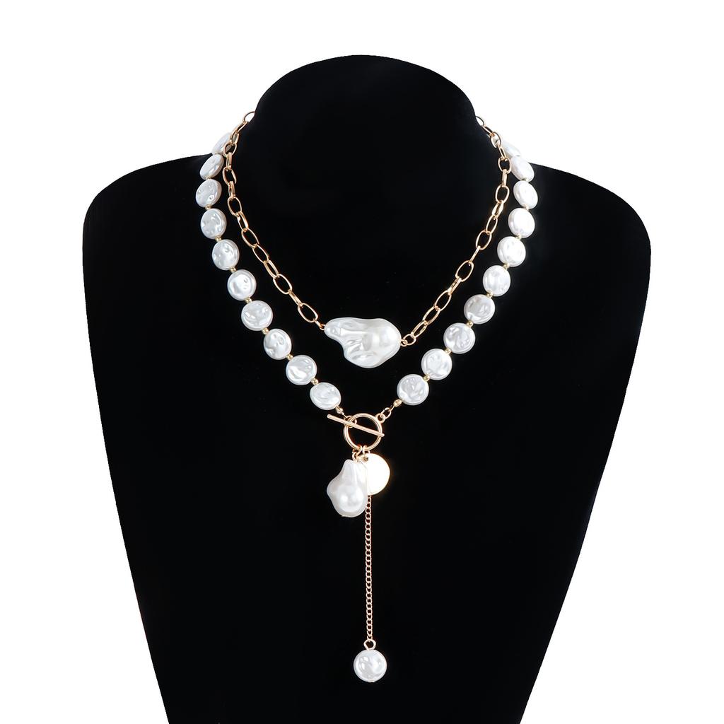 Accessories Baroque Special-Shaped Pearl Pendant Collarbone Chain Women'S Retro Design Double-Layer Necklace Jewelry