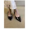Cowhide Black Pointed Leather Shoes Thick Heel Single Shoes Women's Shallow Mouth Middle Heel Women's Shoes Commuter Versatile Work Shoes