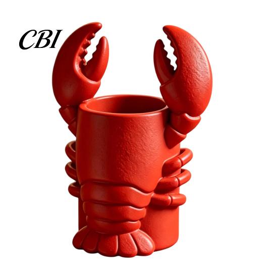 Novelty Desk Decor Lobster Pen Holder, 3D Printed Desktop Organizer, Crayfish Pencil Stand Creative Office Gift for Student Supplies, Halloween Party