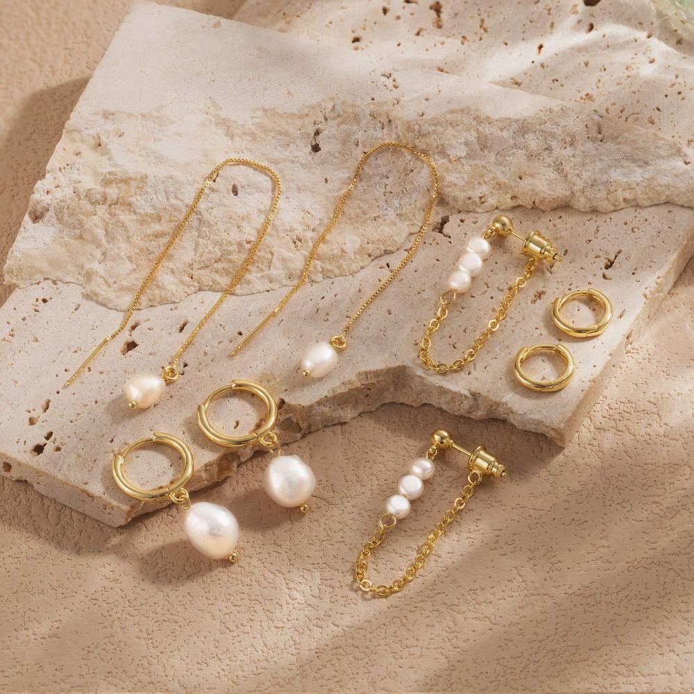 No Tarnish Pearl Drop Earrings Dainty Design Dangle Huggie Hoops  Fashion Accessory