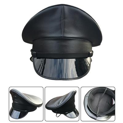 Casquette de Capitaine en Cuir PU Chapeau à Large Bord pour Performance de Bal Chapeau de Bar Cosplay Spectacle Casquette Béret Personnalité