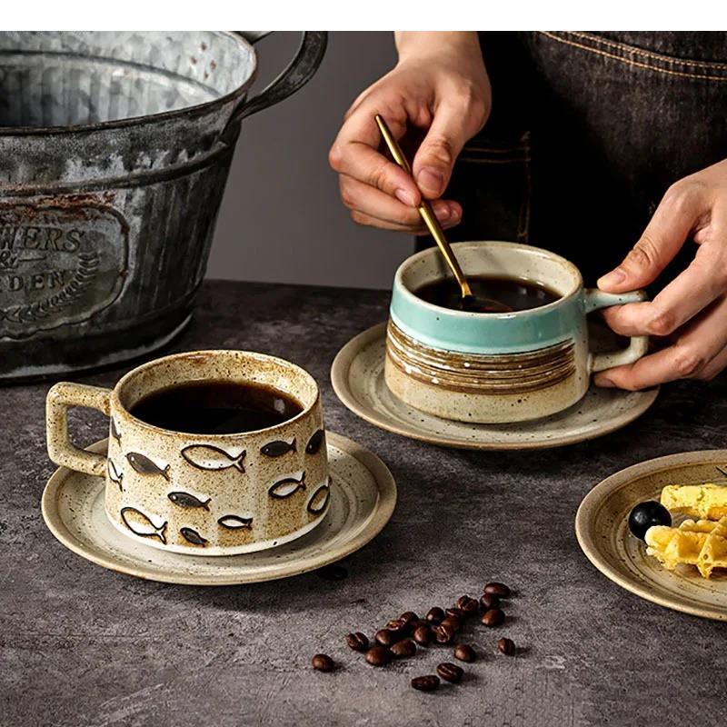 Japanese Retro Ceramic Mug Set Hand-painted Pattern Coffee Office Beverage Cup Milk Household Tea Cups Water