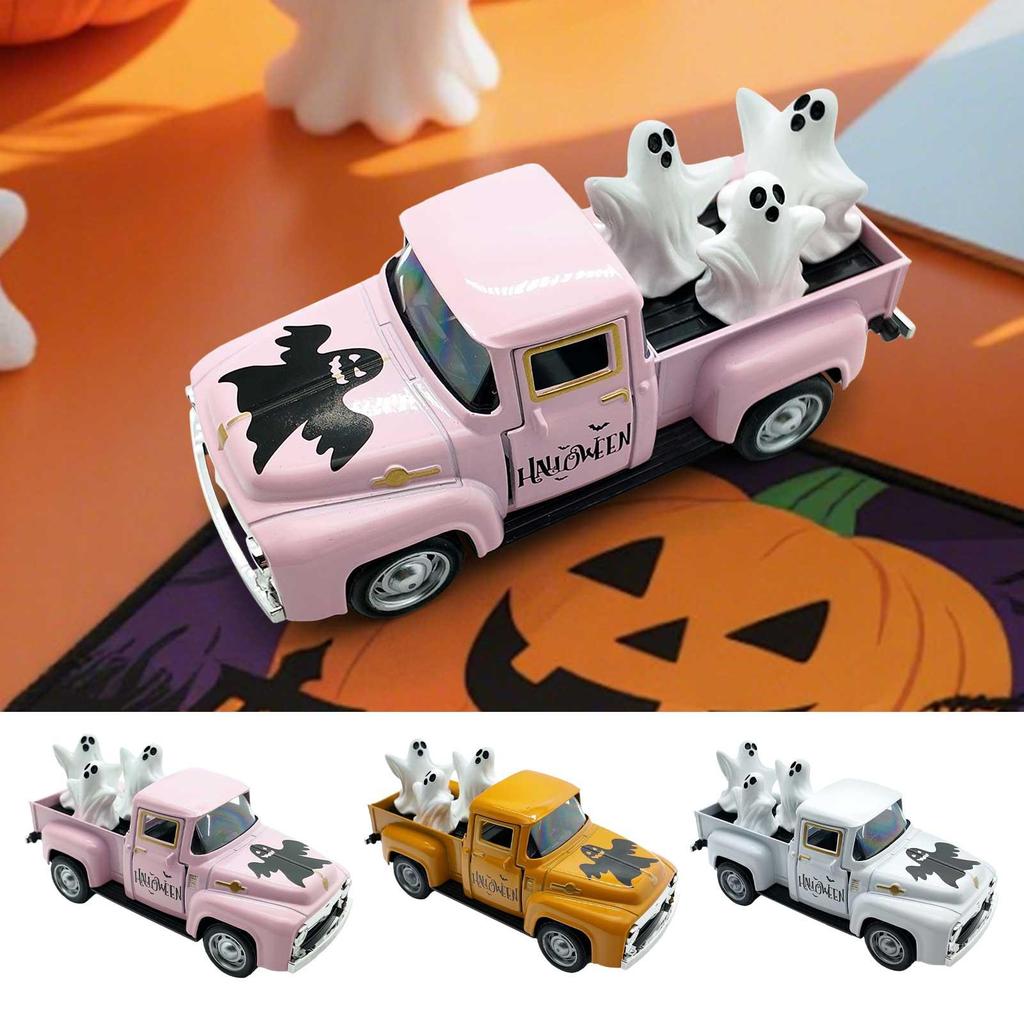 Halloween Ghost Decor Mini Cute Farmhouse Decor Funny Truck Ghost Desktop Figurine For Halloween Showcase Entryway Classroom