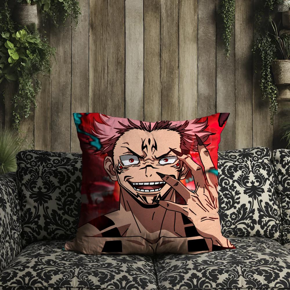 Sukuna Kissenbezug Kissen für Zimmer Schlafzimmer Sofa Wohnzimmer Rückenlehne J-Jujutsu Kaisen Auto Ryomen Quadratisches Kopfteil