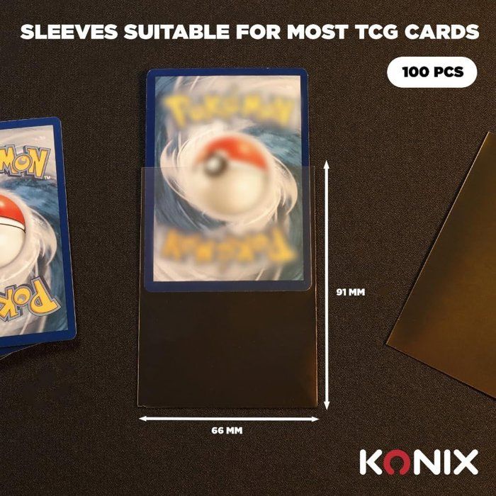 Protege-cartes - Konix - 100 pochettes - Matte Sleeves 66 x 91 mm pour compétition - Magic The Gathering, Pokémon - Noir