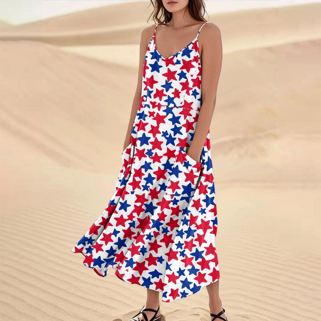 Women's Summer Dress Casual Loose Print Long Beach Vacation Dresses