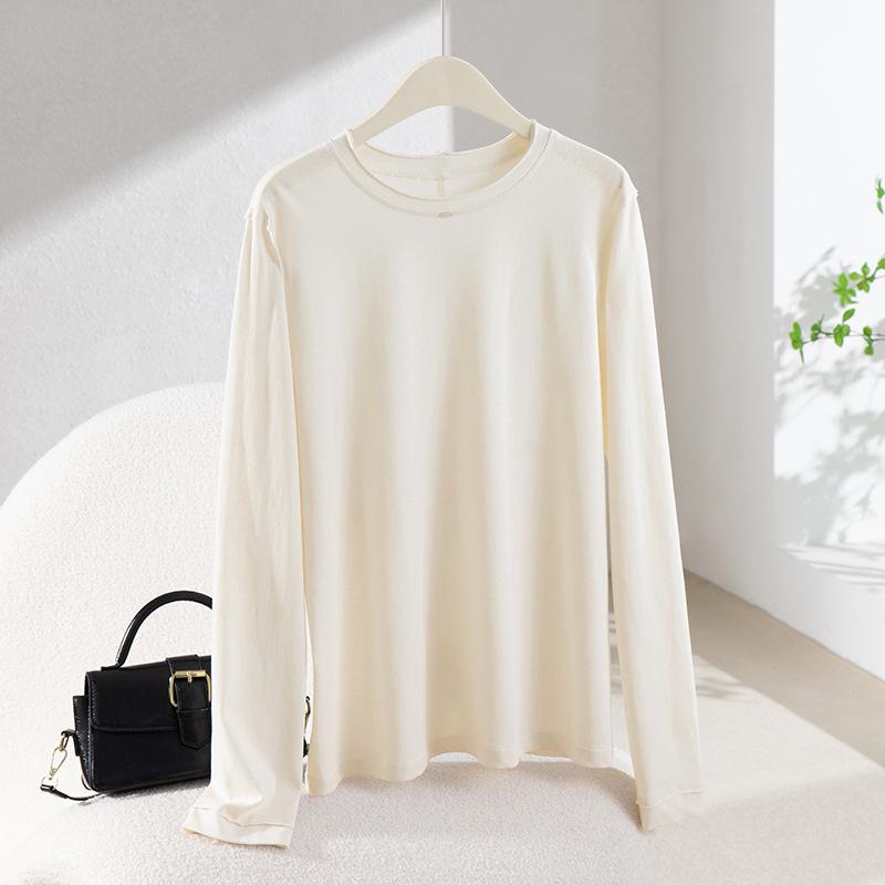 2026 Four Seasons Women s French Ramie Long Sleeve Raw Hem T-Shirt - Soft and Comfortable Large ваниль