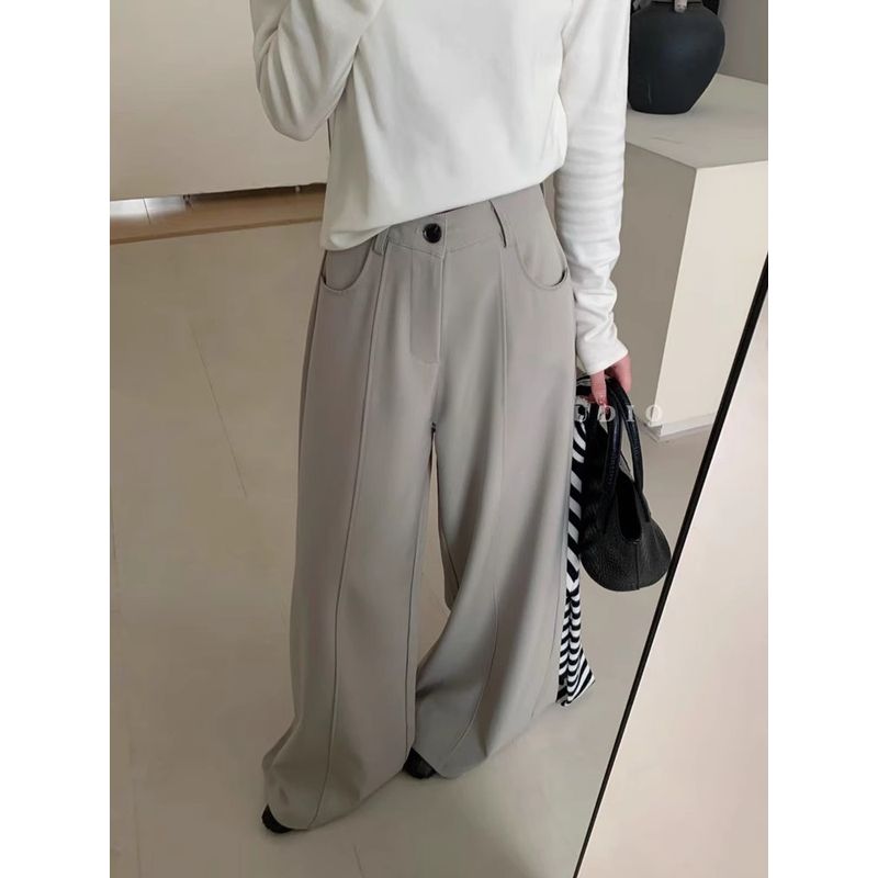 Kumikumi Idle Style High Waist Casual Pants Suit Pants Women Autumn High Waist Drooping High Waist Loose Pants Mop Pants
