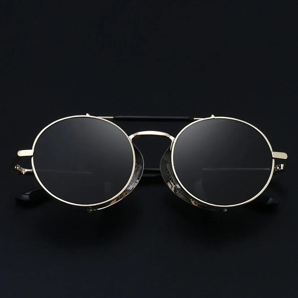 Retro Gothic Steampunk Round Metal Frame Sunglasses Luxury Designer Shields Lens for Men Women Sun Glasses Gafas de Sol