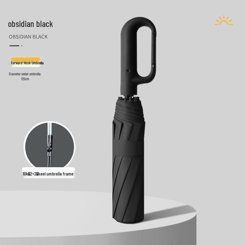 Automatic Windproof Folding Umbrella with Sun Protection, Reverse Design for All Weather, Black