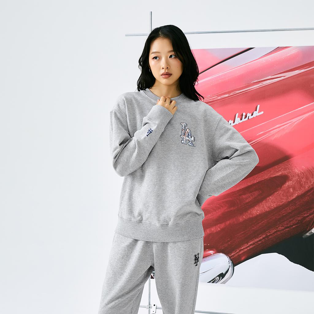 New MLB Los Angeles Dodgers Basic Collection 24FW Crewneck Sweatshirt Unisex Heather Gray 3AMTB1344-07MGS