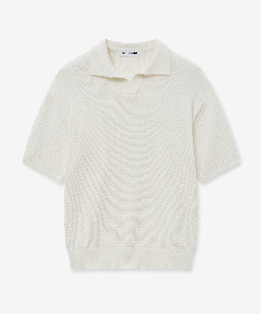 BLOND9 Soft Texture Open Collar Short Sleeve Knit_Ivory