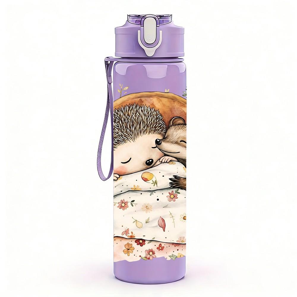 1PC Sleepy Girl Bed Scene 750ml Color Plastic Sports Water Bottle Leakproof Flip Straw Lid Suitable for Sports Office Home Use