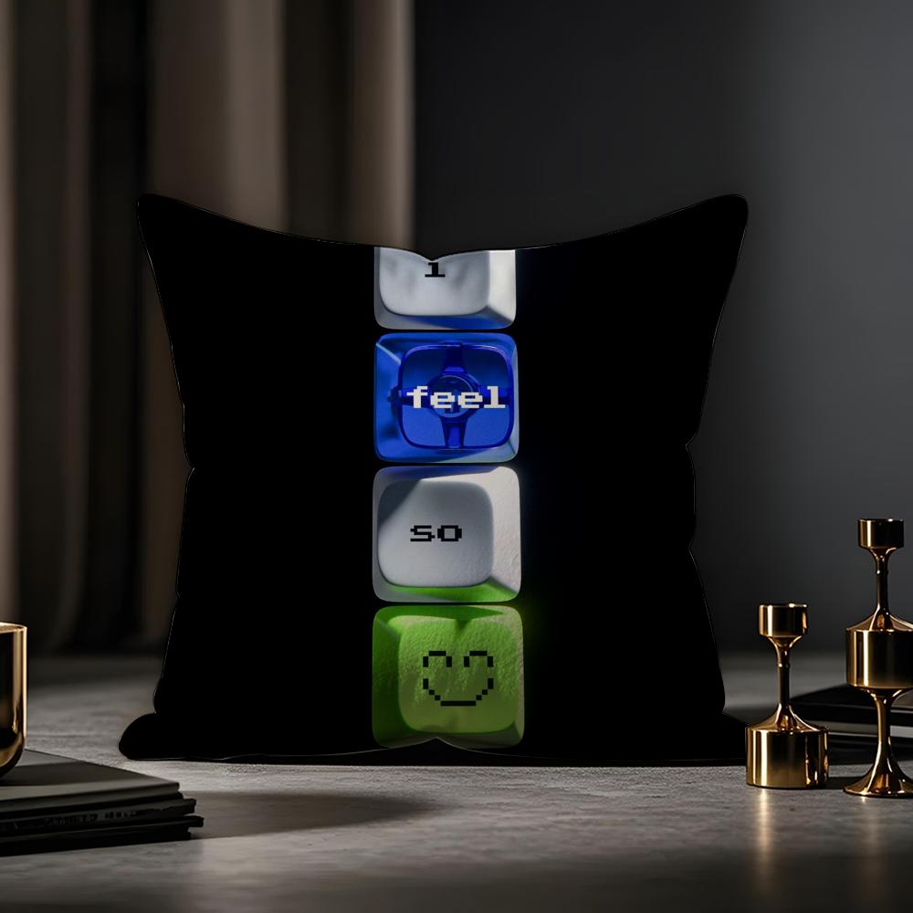 Text Keyboard Cushion Cover Anti-dustmite Pillowcase Invisible Zipper Silky Short Plush Sofa Cushion Cover