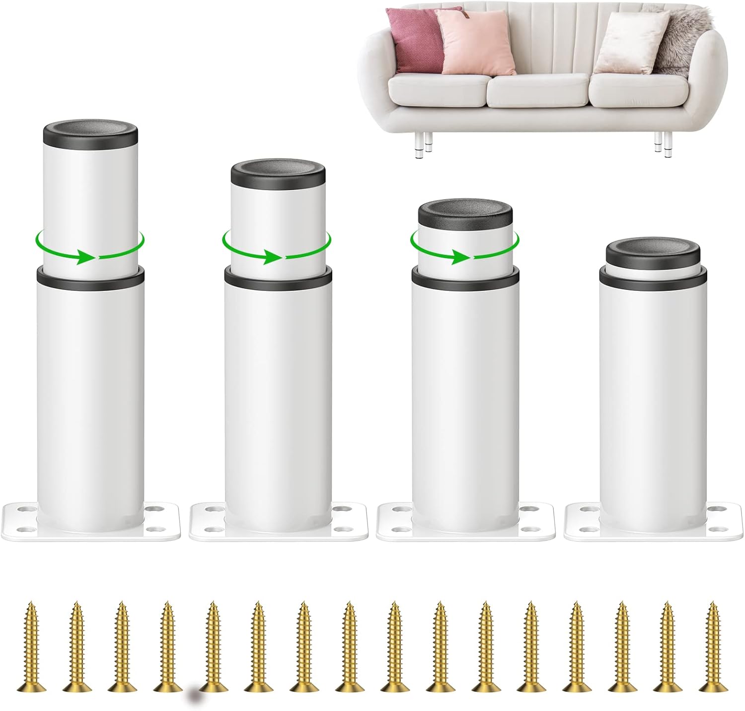 

Упаковка из 4 металлических мебельных ножек, 18 см регулируемые белые мебельные ножки, регулируемая высота 0-150 мм, грузоподъемность до 800 кг, мебельные ножки 8-12 cm